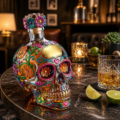 💀 Day of the Dead Inspired Skull Tequila Bottle