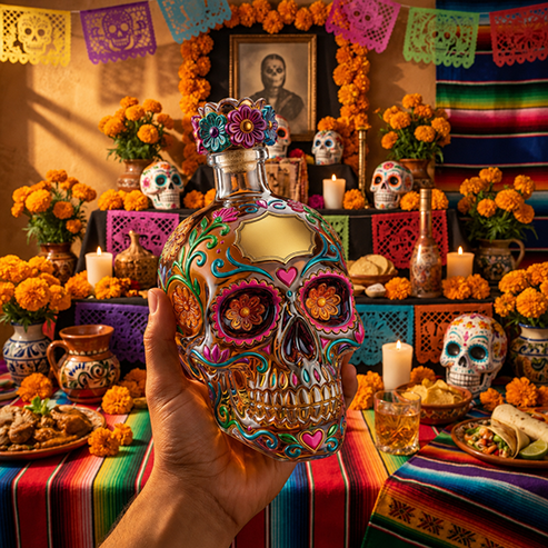 💀 Day of the Dead Inspired Skull Tequila Bottle