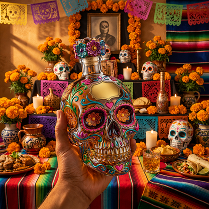 💀 Day of the Dead Inspired Skull Tequila Bottle