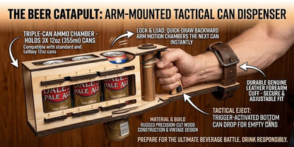 3-in-1 Tactical Beer Catapult | Arm-Mounted mechanical Can Dispenser & Holder for BBQ Campout Party