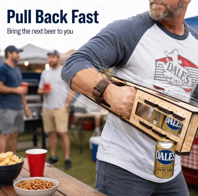 3-in-1 Tactical Beer Catapult | Arm-Mounted mechanical Can Dispenser & Holder for BBQ Campout Party