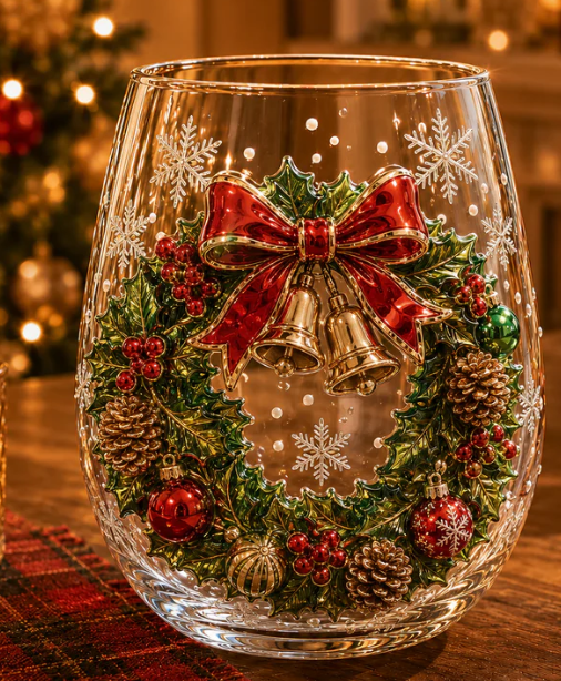 🎄 LAST DAY 49% OFF – ✨ Magical Christmas 3D Glass Cup | Raised Festive Artwork, Sparkling Details & Holiday Gift Drinkware 🎅💎