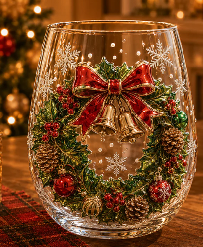 🎄 LAST DAY 49% OFF – ✨ Magical Christmas 3D Glass Cup | Raised Festive Artwork, Sparkling Details & Holiday Gift Drinkware 🎅💎