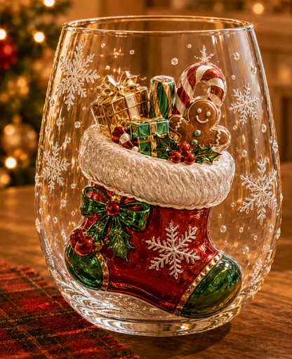 🎄 LAST DAY 49% OFF – ✨ Magical Christmas 3D Glass Cup | Raised Festive Artwork, Sparkling Details & Holiday Gift Drinkware 🎅💎