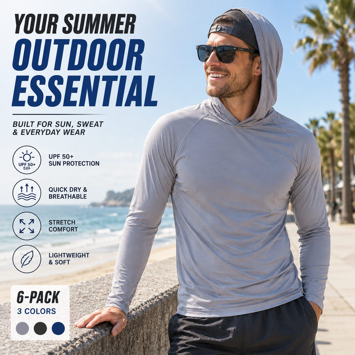 UPF 50+ Protection 6-Pack | Lightweight Active Hoodies for Men – Breathable, Quick-Dry & Built for The Outdoors