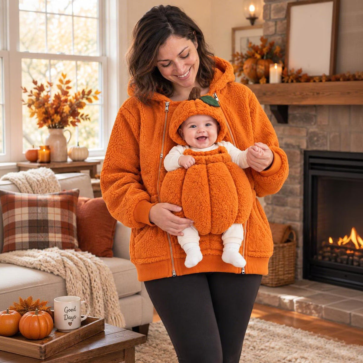 Cozy Pumpkin Baby Carrier Hoodie – Halloween Fleece Kangaroo Sweatshirt for Mom & Baby Autumn Outfits