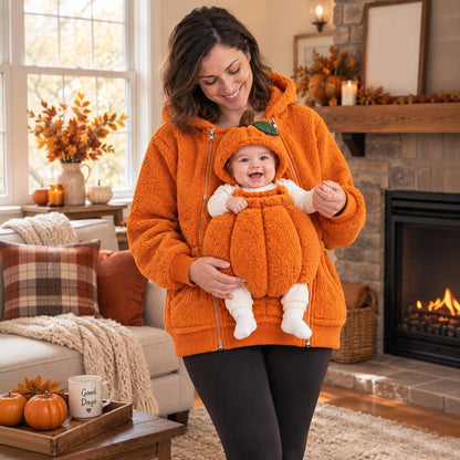 Cozy Pumpkin Baby Carrier Hoodie – Halloween Fleece Kangaroo Sweatshirt for Mom & Baby Autumn Outfits