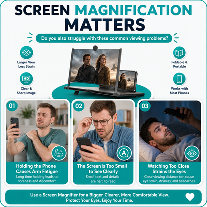 👁️ 3D HD Phone Screen Enlarger – Foldable Eye-Protection Magnifier Stand for Videos & Gaming 📱✨