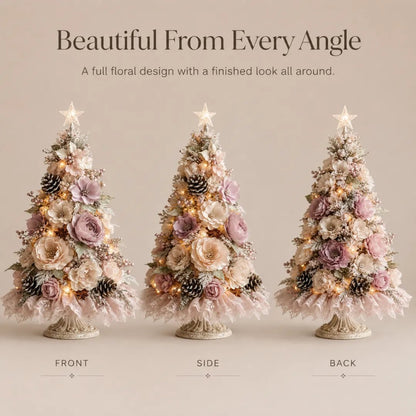 Blush Bloom Pre-Lit Floral Christmas Tree – Cord-Free Tabletop Décor