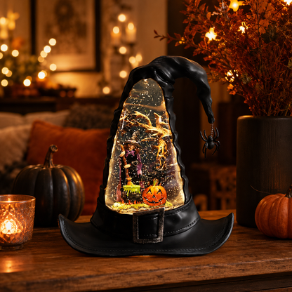 🌟Lighted Swirling Witch Hat Water Globe (9.5-Inch Halloween Decor)