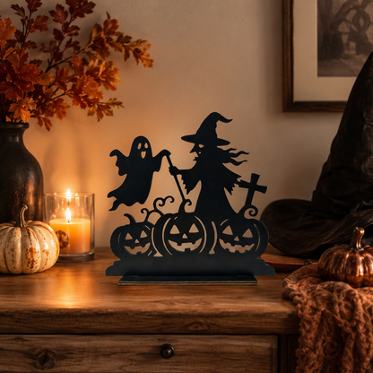 🎃 Wooden Halloween Table Centerpieces - Spooky Ghost & Pumpkin Sign, Haunted House Silhouette Block Tabletop Decor for Party & Home