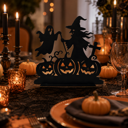 🎃 Wooden Halloween Table Centerpieces - Spooky Ghost & Pumpkin Sign, Haunted House Silhouette Block Tabletop Decor for Party & Home