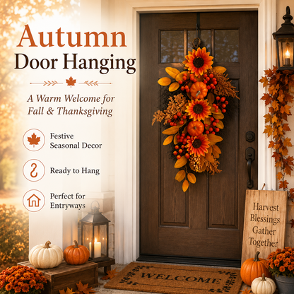 🍂 Harvest Teardrop Swag 🎃 Faux Autumn Front Door & Thanksgiving Decor 🌾