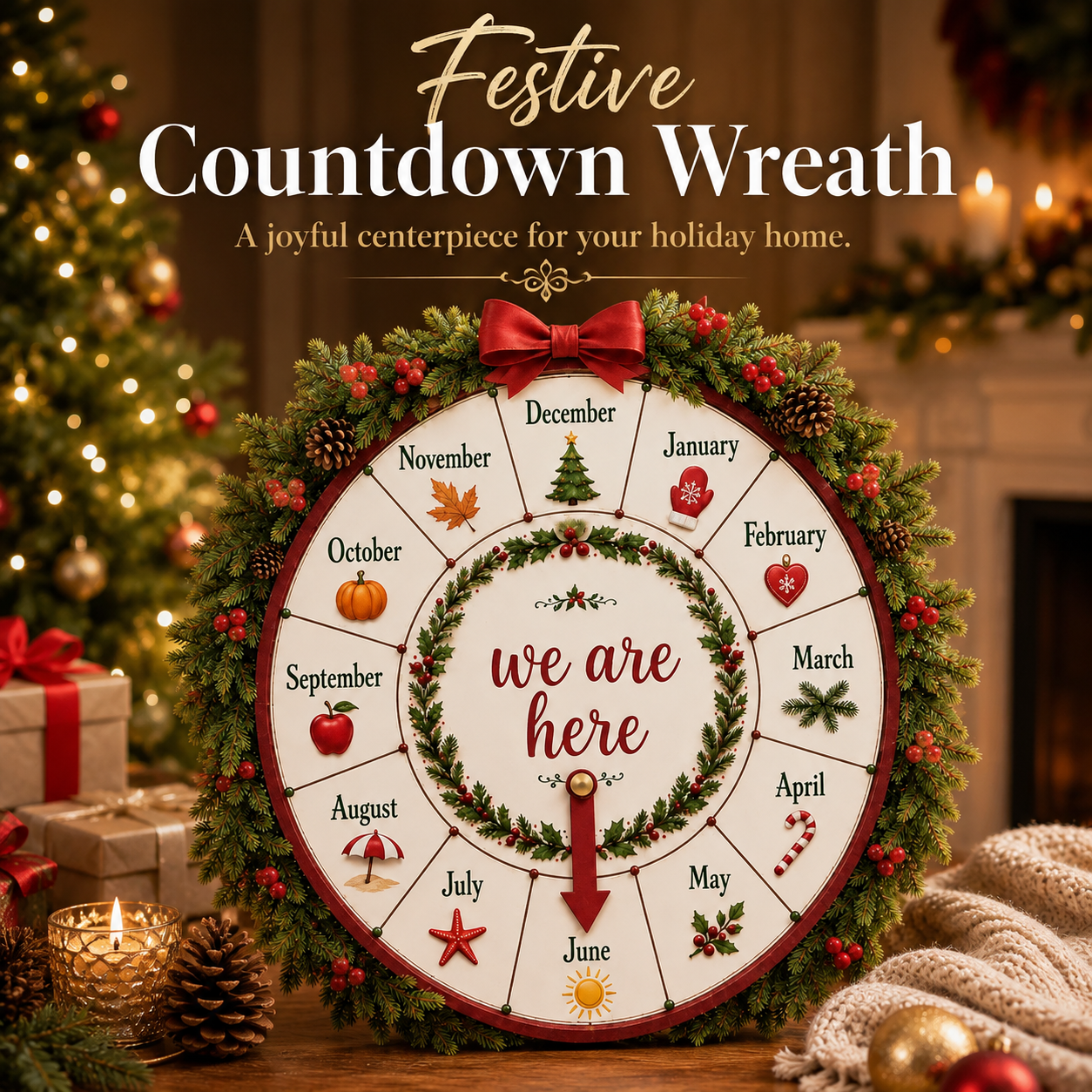 🎄Christmas Month Countdown Wheel Wooden Calendar Sign🎅