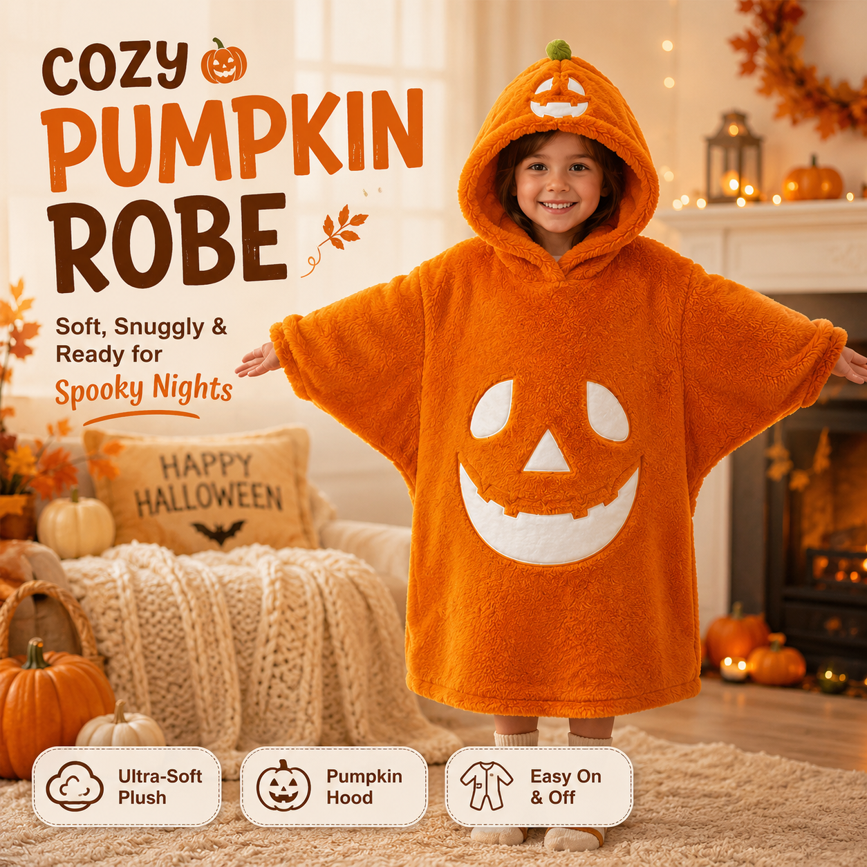 🎃Spooky Cozy Halloween Pumpkin Hooded Plush Robe