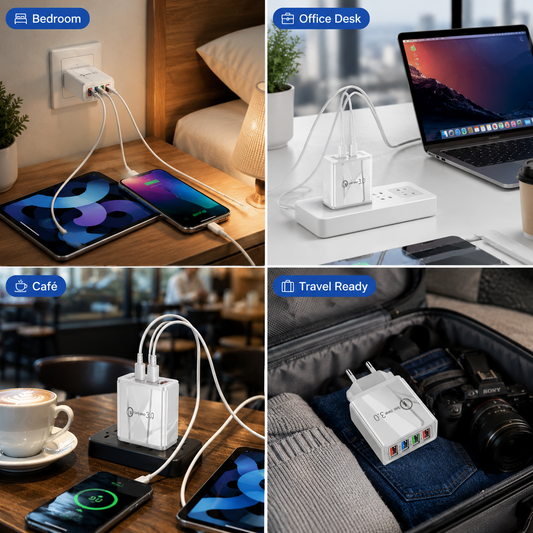 ⚡4-Port USB Wall Charger Block – Quick Charge 3.0 Multi-Port Power Adapter for iPhone, AirPods, Apple Watch & Power Bank