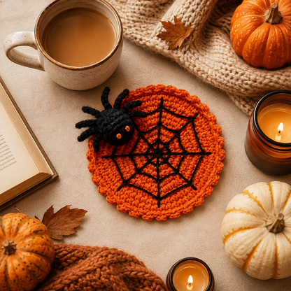 🕷️ Handmade Crochet Spider Web Coaster — Spooky Gothic Halloween Home & Coffee Table Decor ☕
