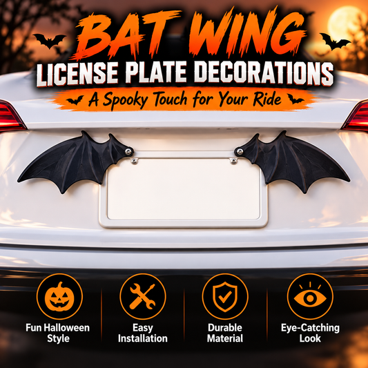 Bat Wing License Plate Decorations – Pair of 7.08" Halloween Car Tag Wings for Cars & Trucks