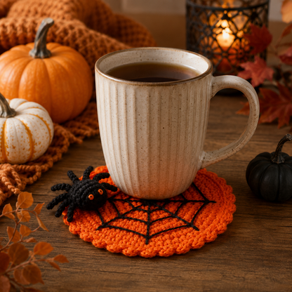 🕷️ Handmade Crochet Spider Web Coaster — Spooky Gothic Halloween Home & Coffee Table Decor ☕