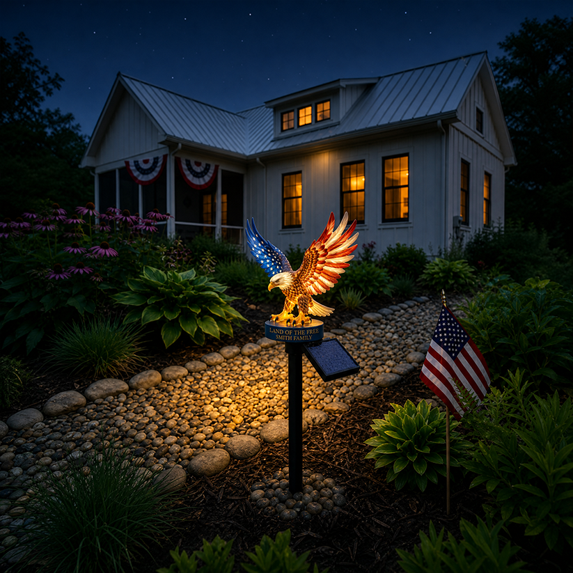 🦅 Personalized Solar Eagle Garden Light – A Glowing Tribute to American Freedom