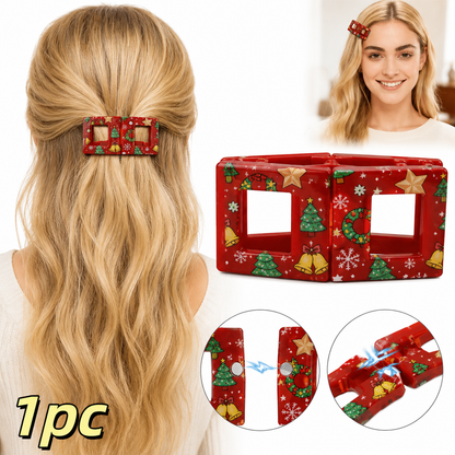 Holiday Magnetic Split Hair Clip - Festive Square Cutout Christmas & Halloween Non-Slip Hair Claw