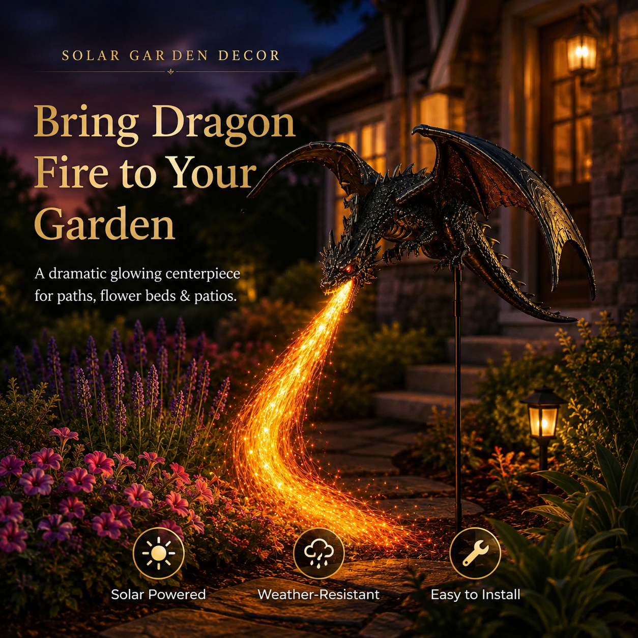 Solar dragon light ground stake installation