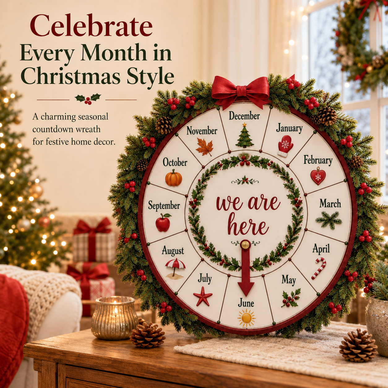 🎄Christmas Month Countdown Wheel Wooden Calendar Sign🎅