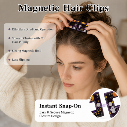 Holiday Magnetic Split Hair Clip - Festive Square Cutout Christmas & Halloween Non-Slip Hair Claw