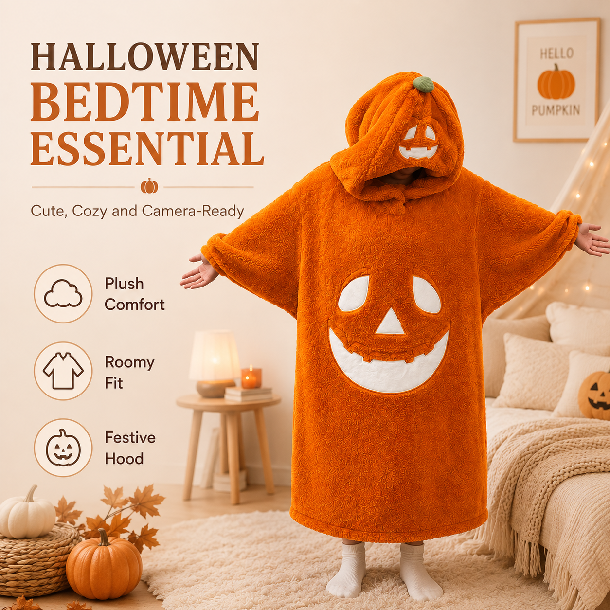 🎃Spooky Cozy Halloween Pumpkin Hooded Plush Robe