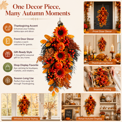 🍂 Harvest Teardrop Swag 🎃 Faux Autumn Front Door & Thanksgiving Decor 🌾