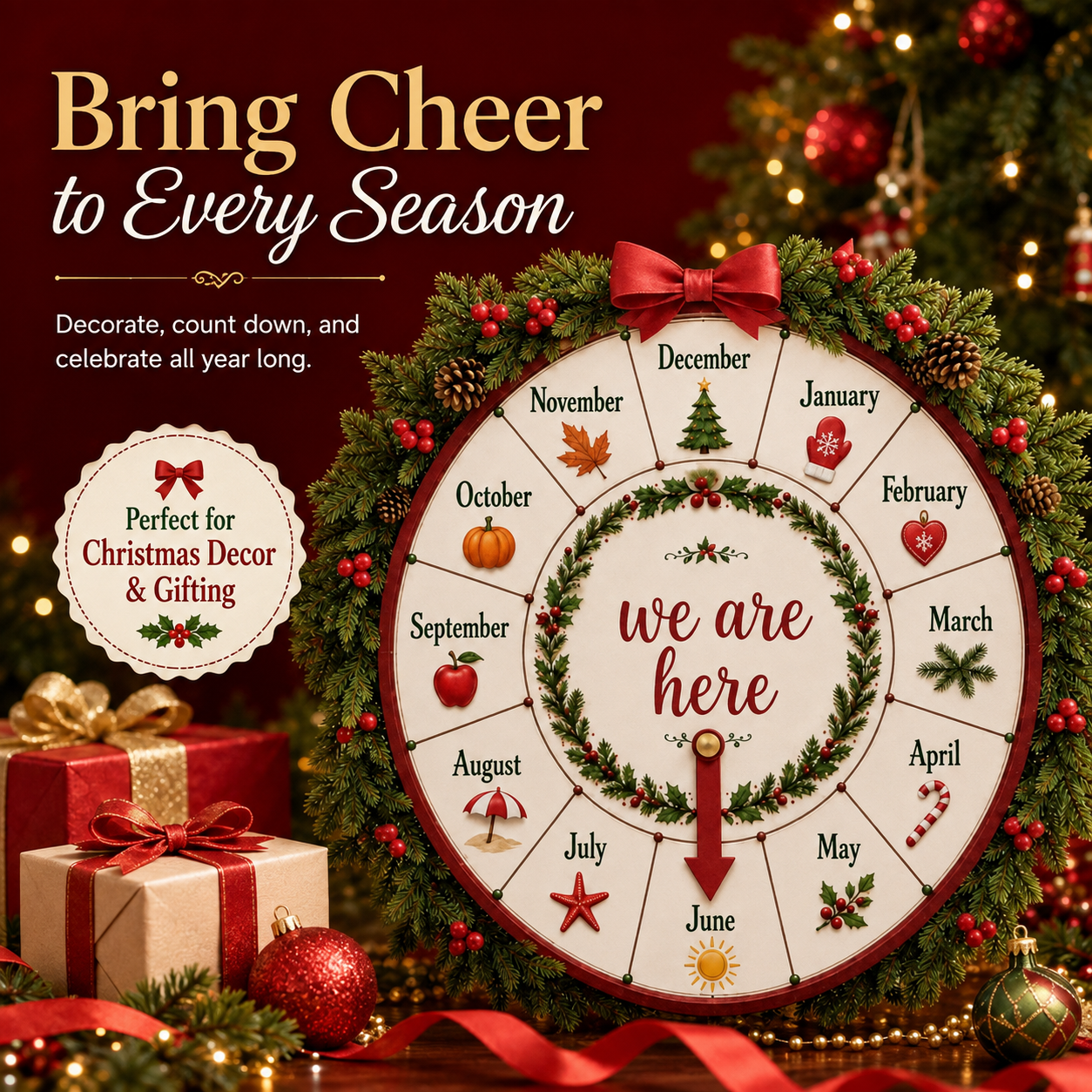 🎄Christmas Month Countdown Wheel Wooden Calendar Sign🎅