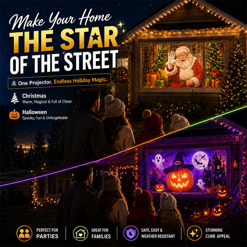🎄 Christmas & Halloween Window Projector Light – 2-in-1 Projection Lamp with Tripod Stand 🎃