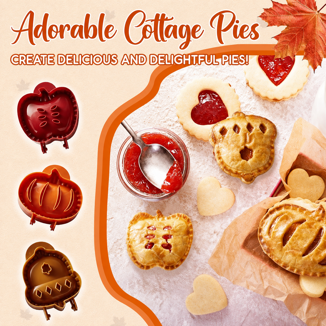 🍎 Fall Hand Pie Molds Set of 3 – Autumn Pumpkin, Apple & Acorn Dough Pressing Stamp Moulds for Thanksgiving & Christmas Baking ✨