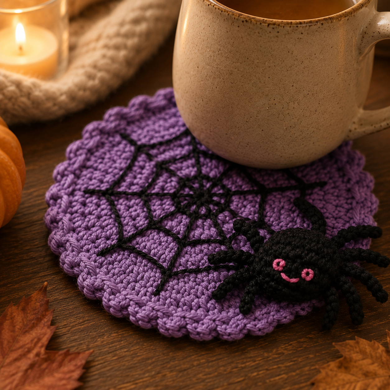 🕷️ Handmade Crochet Spider Web Coaster — Spooky Gothic Halloween Home & Coffee Table Decor ☕