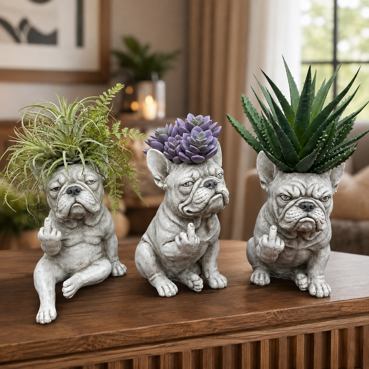 Funny French Bulldog Planter – Sassy Dog Statue Flower Pot For Home & Desk Decor