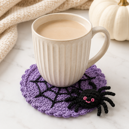 🕷️ Handmade Crochet Spider Web Coaster — Spooky Gothic Halloween Home & Coffee Table Decor ☕