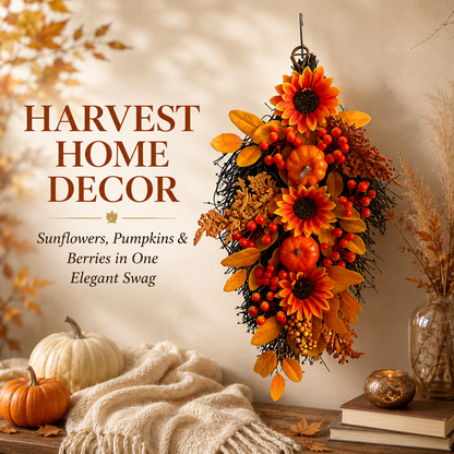 🍂 Harvest Teardrop Swag 🎃 Faux Autumn Front Door & Thanksgiving Decor 🌾