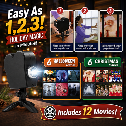 🎄 Christmas & Halloween Window Projector Light – 2-in-1 Projection Lamp with Tripod Stand 🎃