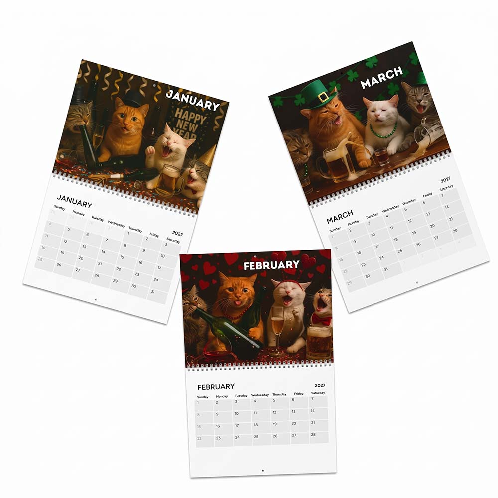 🍺🐱 Drunk Cats 2027 Wall Calendar – 12 Months of Unfiltered Feline Chaos & Pure Laughs 😂