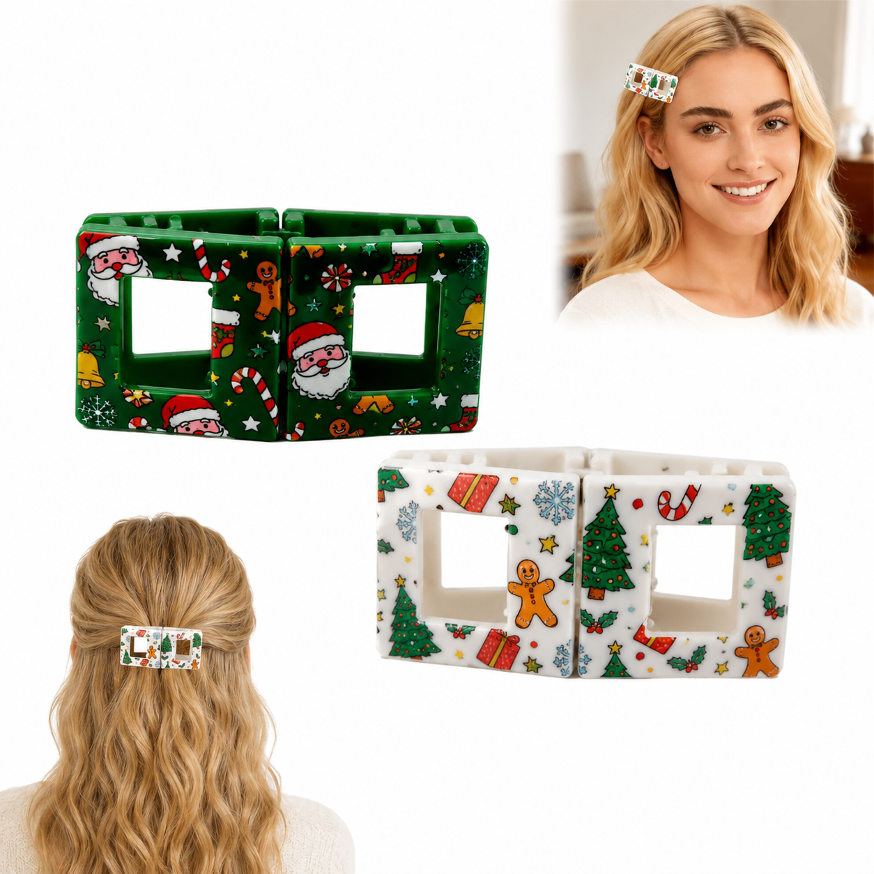 Holiday Magnetic Split Hair Clip - Festive Square Cutout Christmas & Halloween Non-Slip Hair Claw