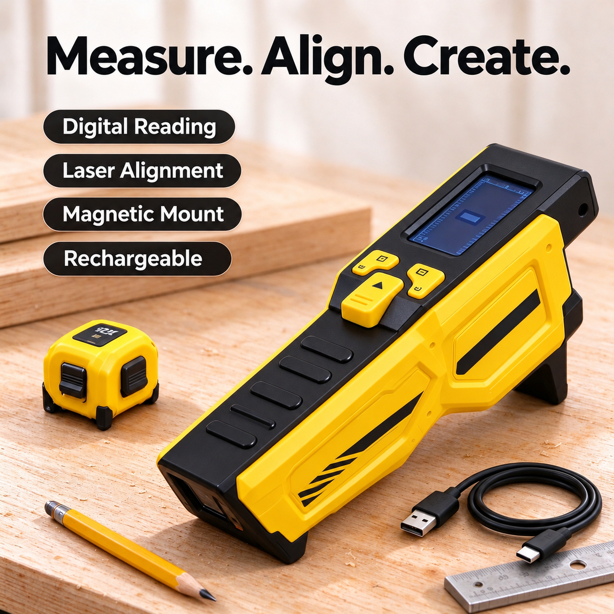 📏⚡ Digital Laser Tape Measure with LCD Display | 3-in-1 DIY Measuring & Alignment Tool 🛠️