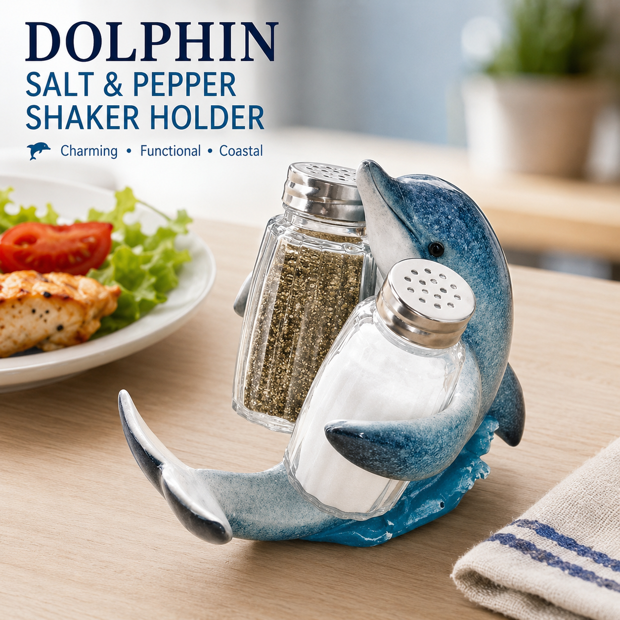 🧂Coastal Animal Salt & Pepper Shaker Holder Set