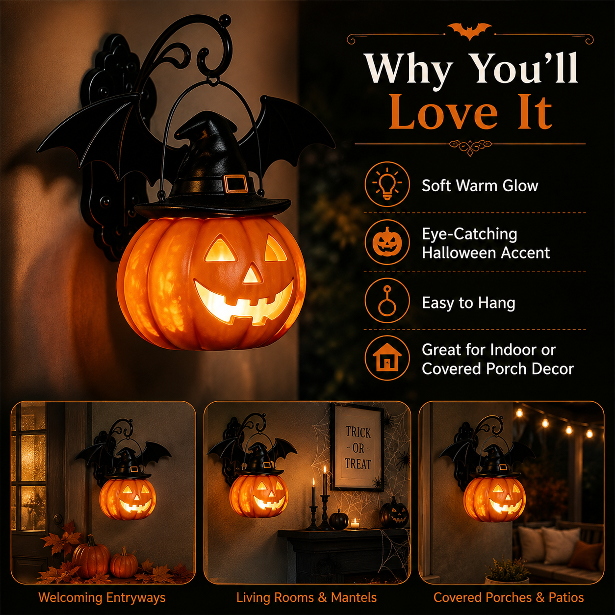 🎃Halloween Early Bird Special Sale 50% OFF🎃 Bat Hat Pumpkin Wall Lamp 🦇