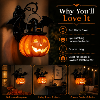 🎃Halloween Early Bird Special Sale 50% OFF🎃 Bat Hat Pumpkin Wall Lamp 🦇