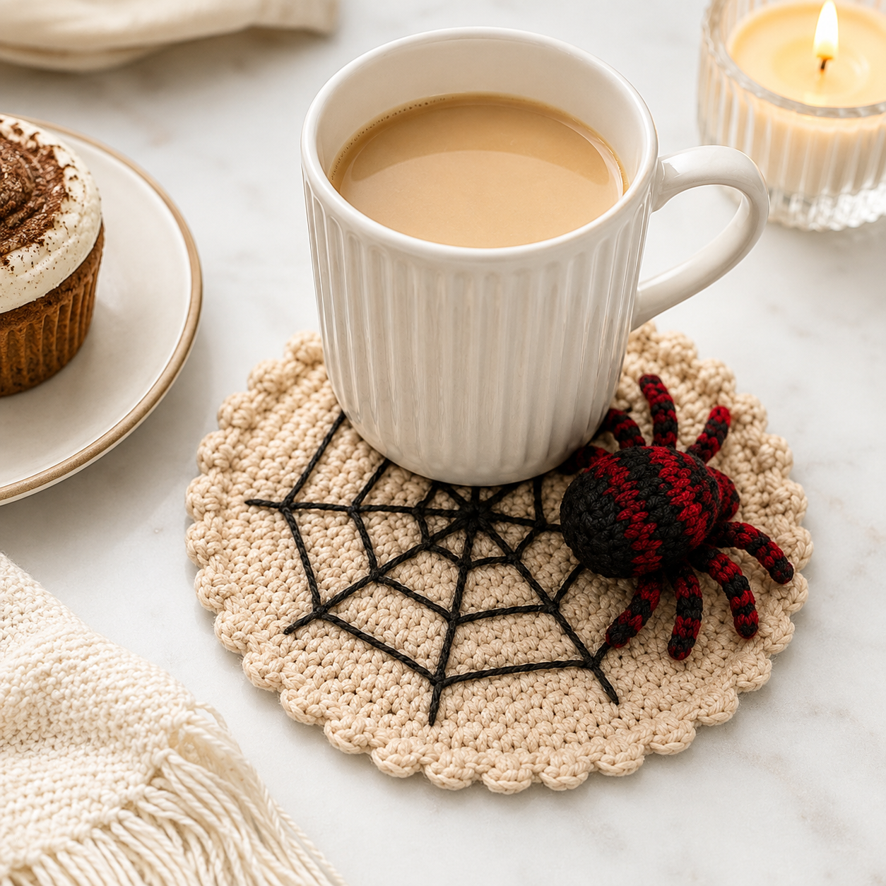 🕷️ Handmade Crochet Spider Web Coaster — Spooky Gothic Halloween Home & Coffee Table Decor ☕