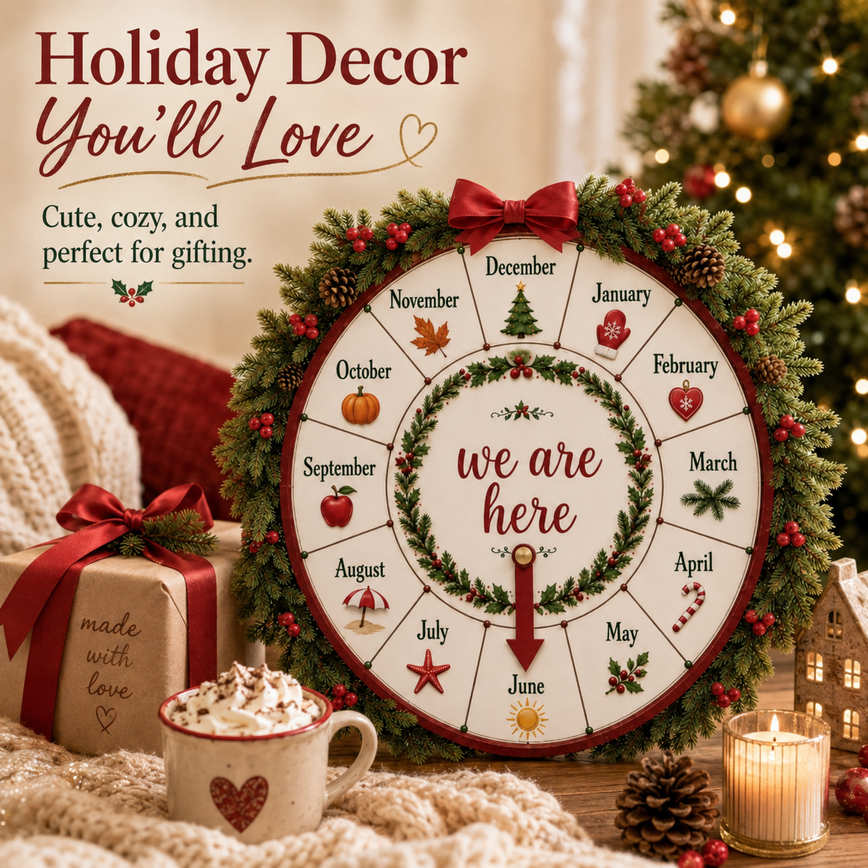 🎄Christmas Month Countdown Wheel Wooden Calendar Sign🎅