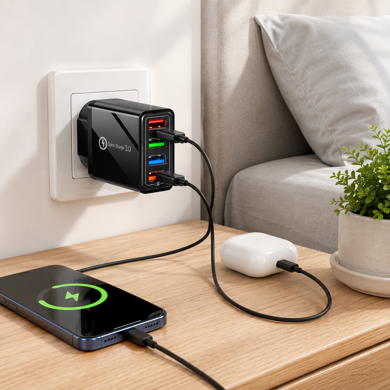 ⚡4-Port USB Wall Charger Block – Quick Charge 3.0 Multi-Port Power Adapter for iPhone, AirPods, Apple Watch & Power Bank