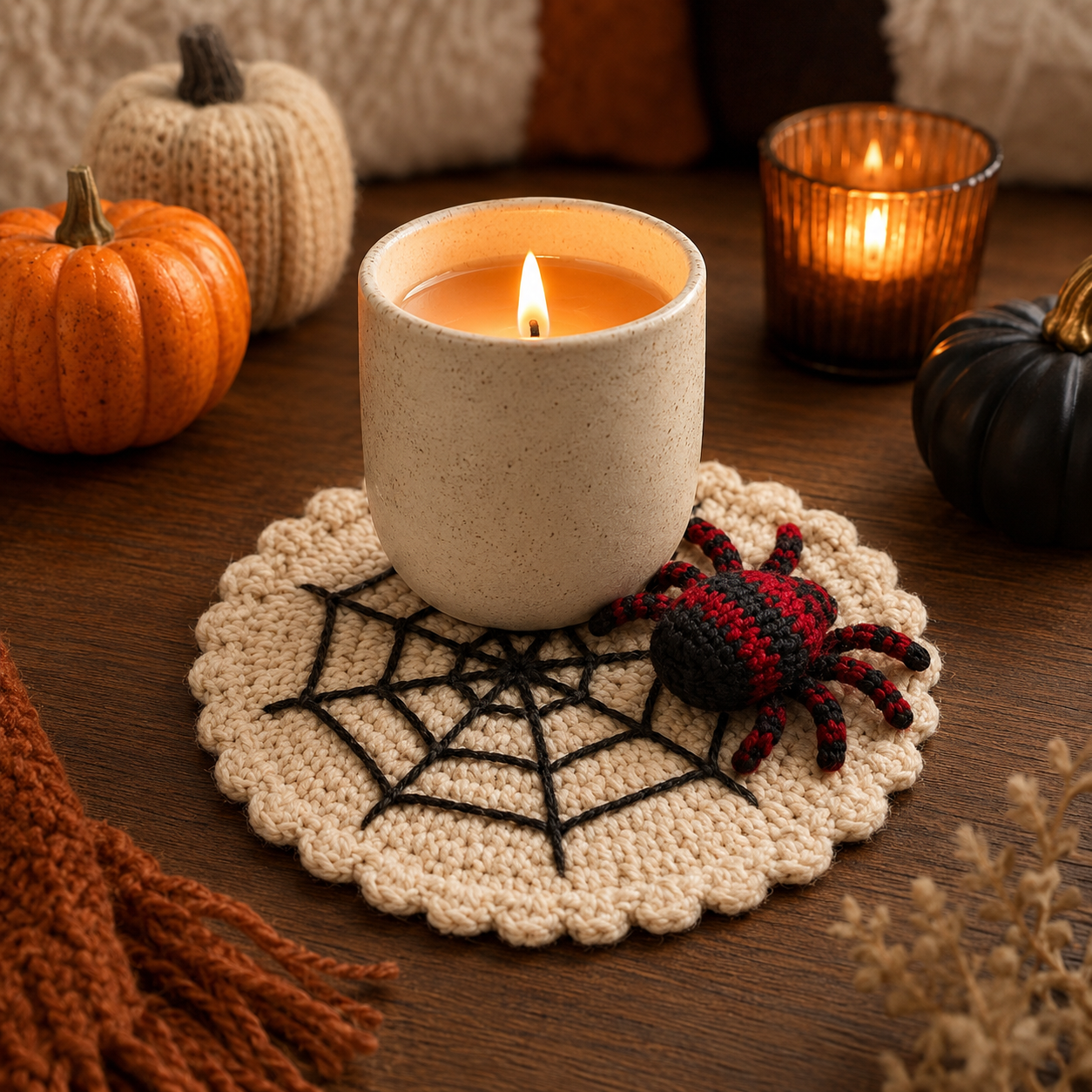🕷️ Handmade Crochet Spider Web Coaster — Spooky Gothic Halloween Home & Coffee Table Decor ☕