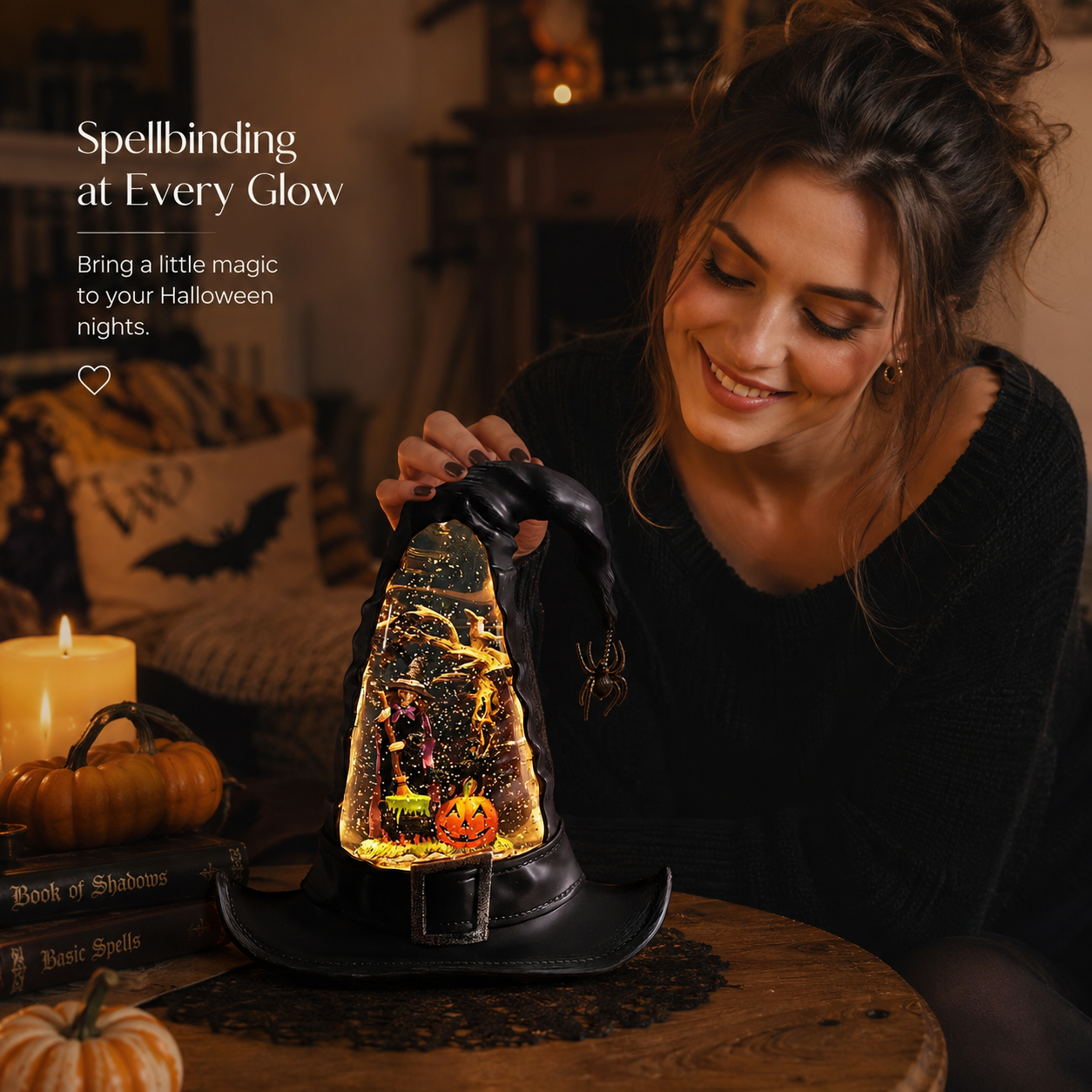🌟Lighted Swirling Witch Hat Water Globe (9.5-Inch Halloween Decor)