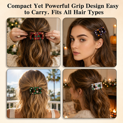 Holiday Magnetic Split Hair Clip - Festive Square Cutout Christmas & Halloween Non-Slip Hair Claw